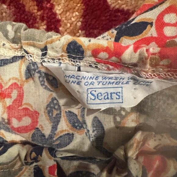 VINTAGE | 1978 SEARS Print Boho Peasant Cotton Poly Tunic Blouse Size 16 - Picture 10 of 10